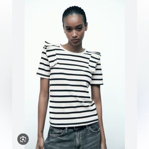 Zara ruffled ribbed striped knit top